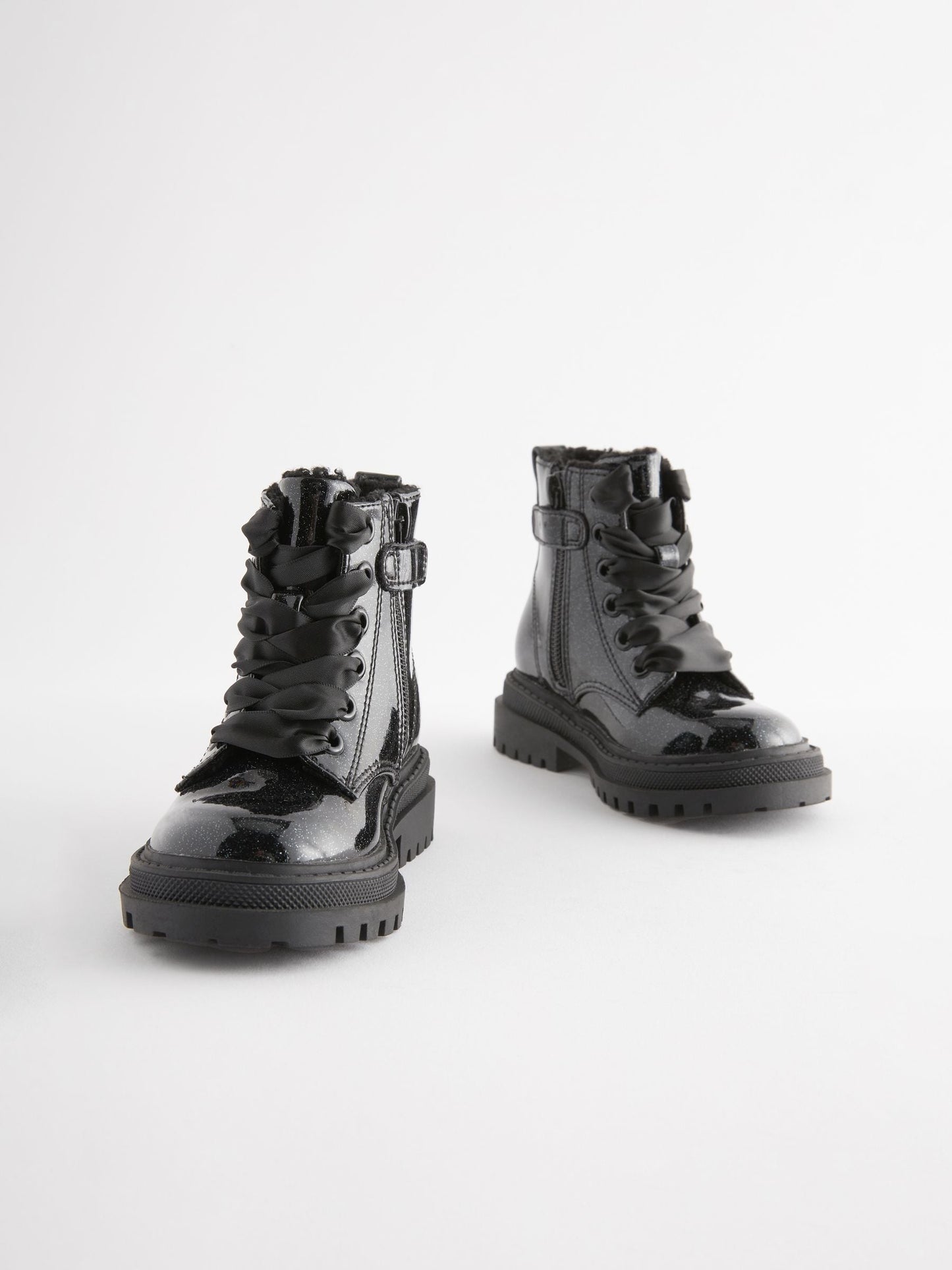 Black Patent Standard Fit (F) Chunky Lace-Up Ankle Boots image 2