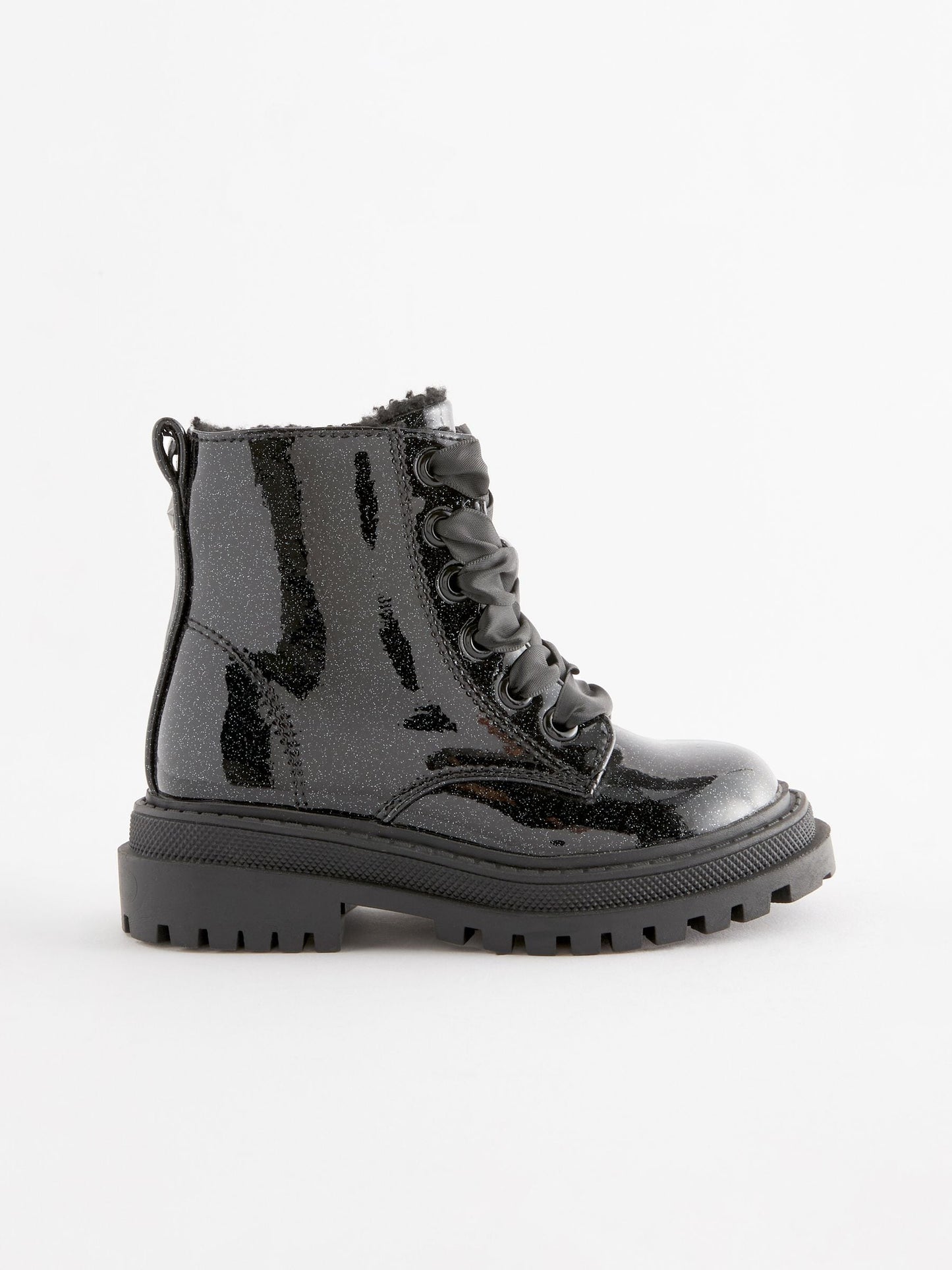 Black Patent Standard Fit (F) Chunky Lace-Up Ankle Boots image 3