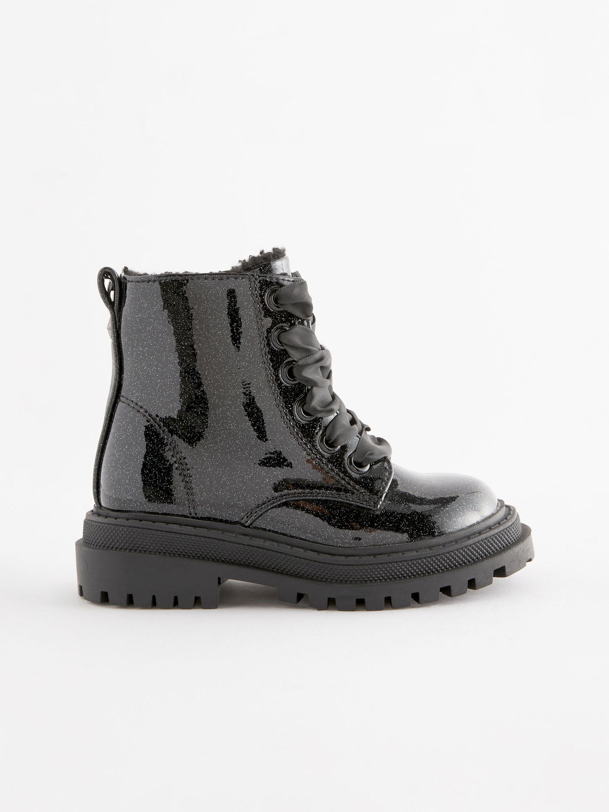 Black Patent Standard Fit (F) Chunky Lace-Up Ankle Boots image 3