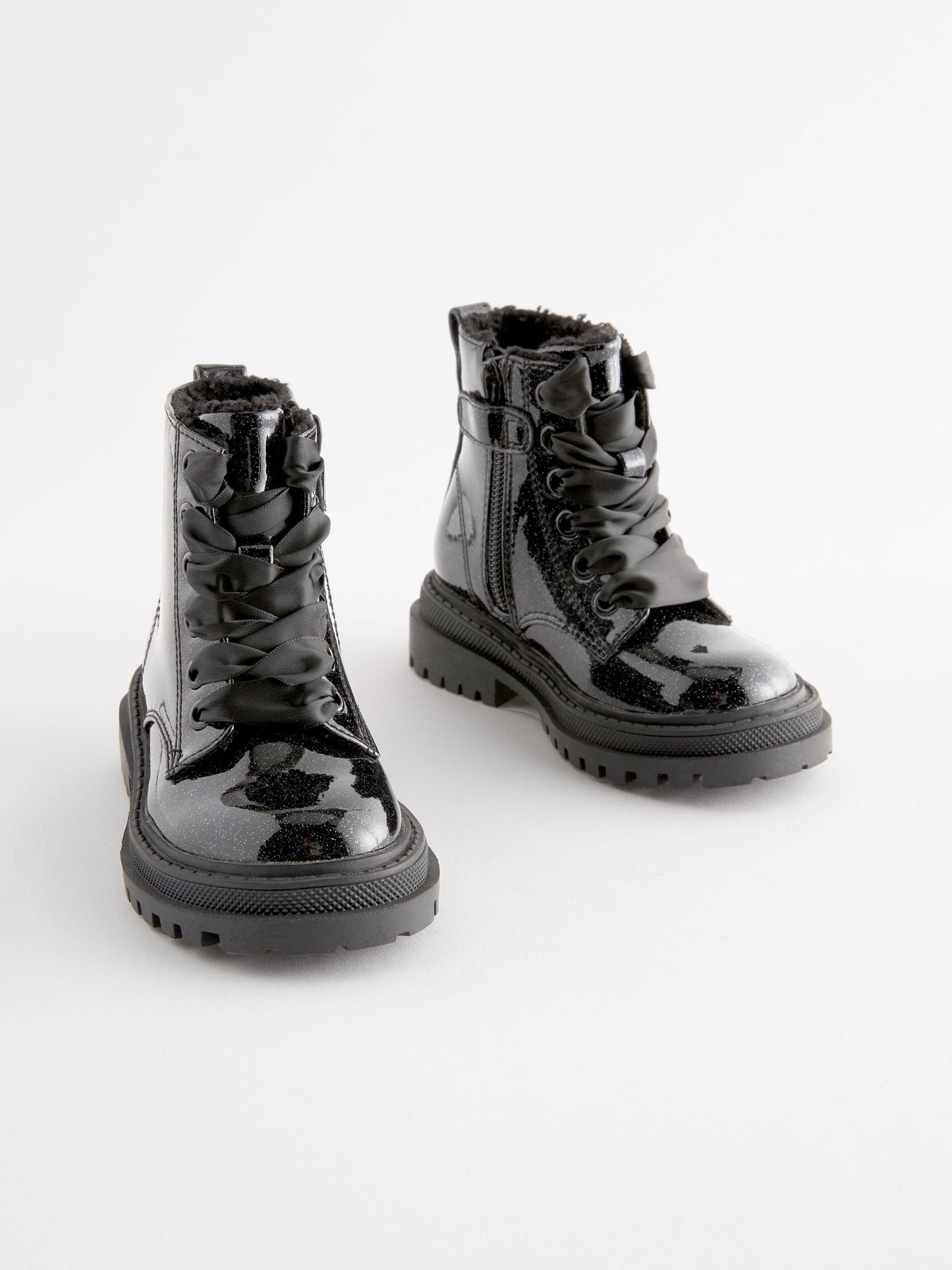 Black Patent Standard Fit (F) Chunky Lace-Up Ankle Boots image 4