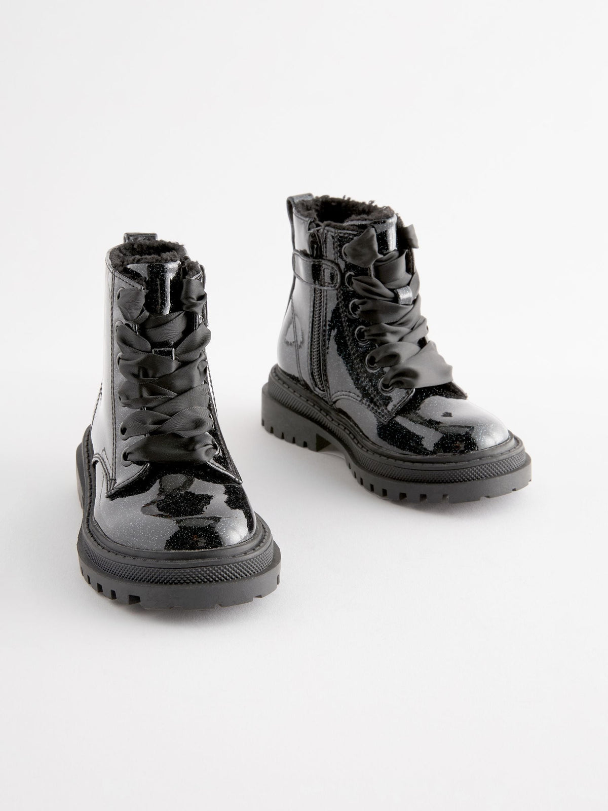 Black Patent Standard Fit (F) Chunky Lace-Up Ankle Boots image 4