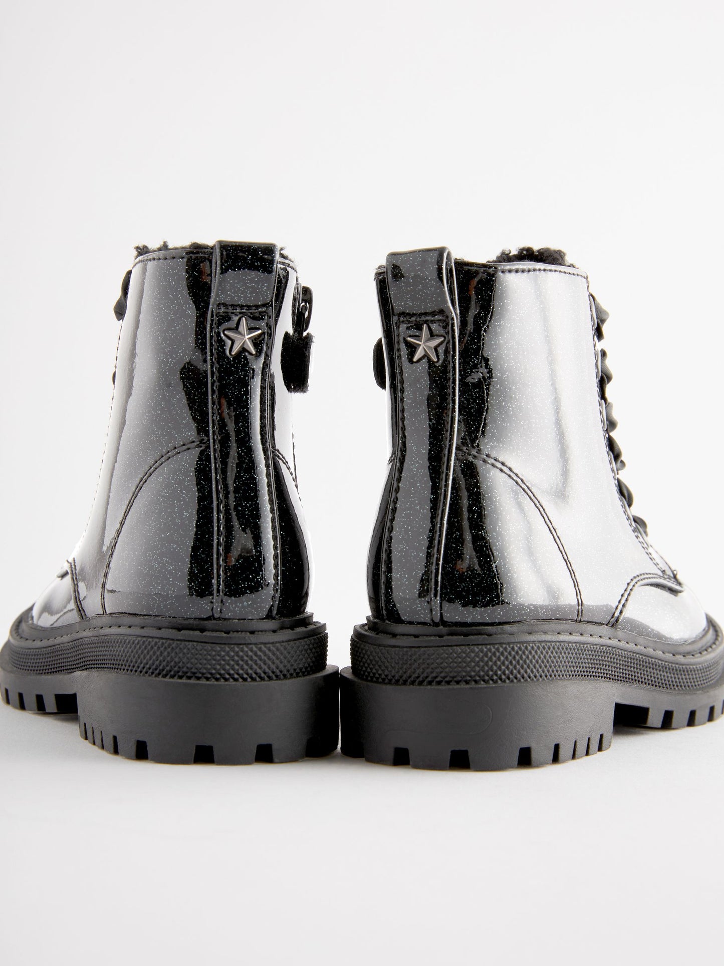 Black Patent Standard Fit (F) Chunky Lace-Up Ankle Boots image 5