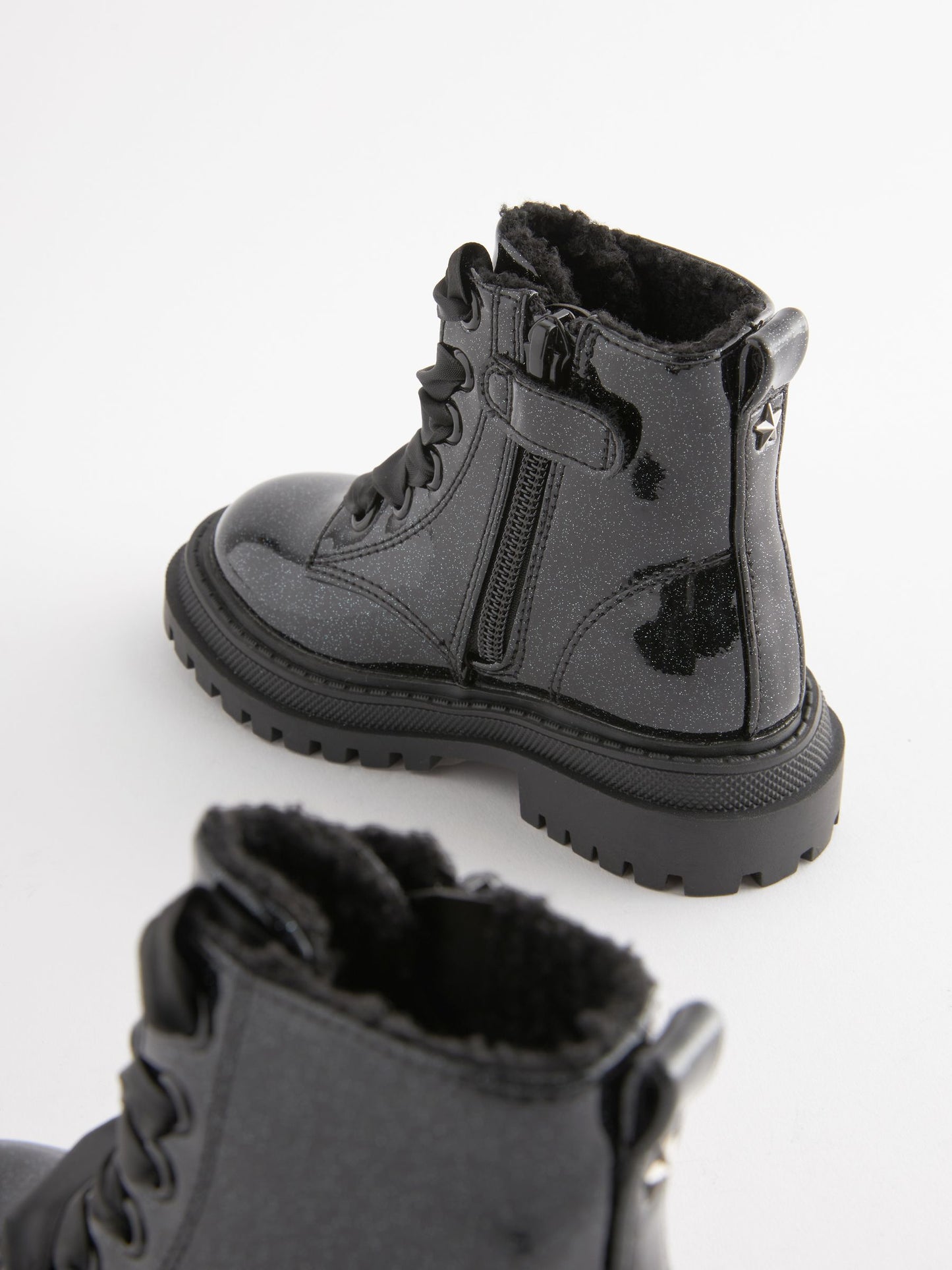 Black Patent Standard Fit (F) Chunky Lace-Up Ankle Boots image 6