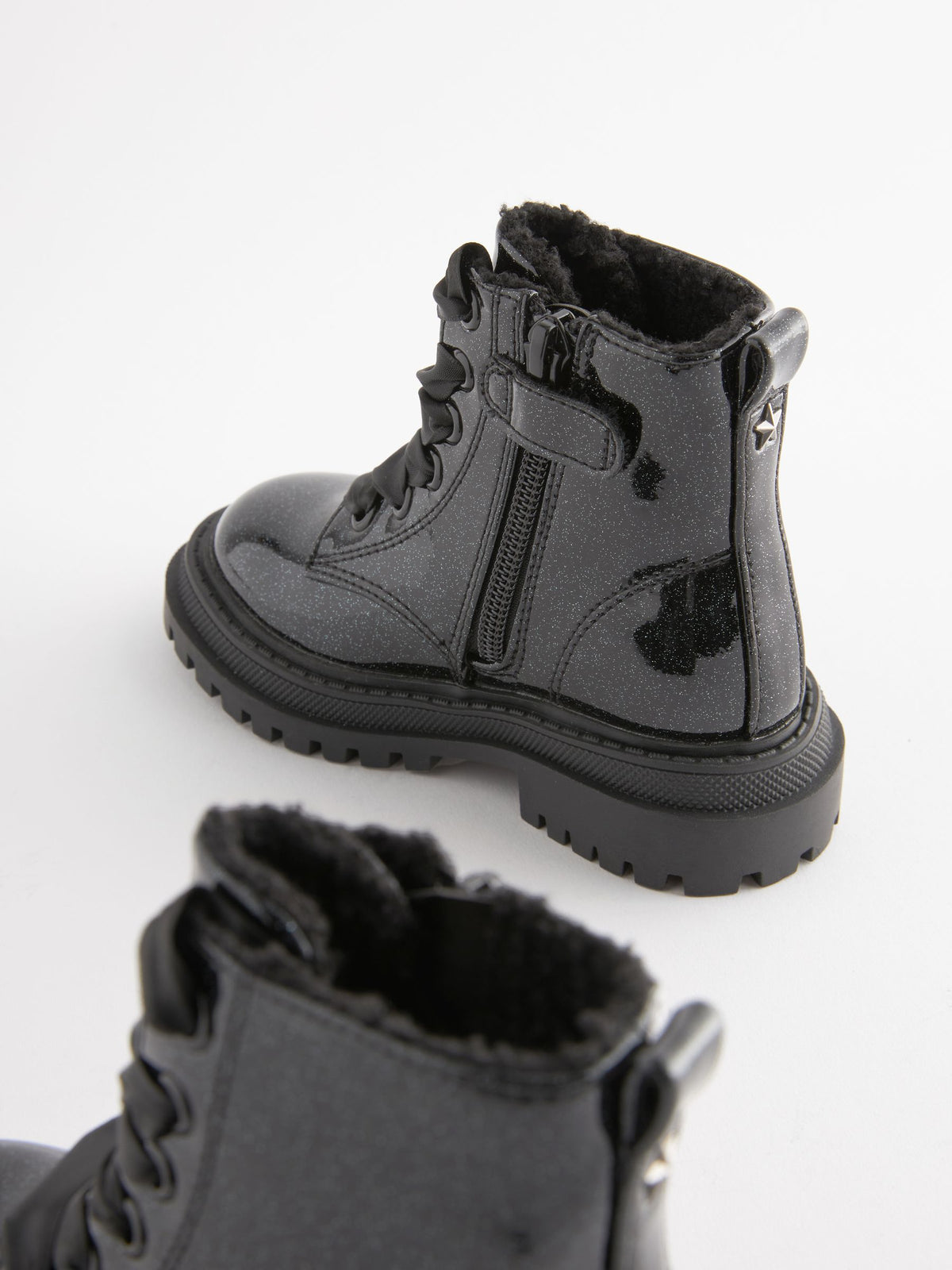 Black Patent Standard Fit (F) Chunky Lace-Up Ankle Boots image 6