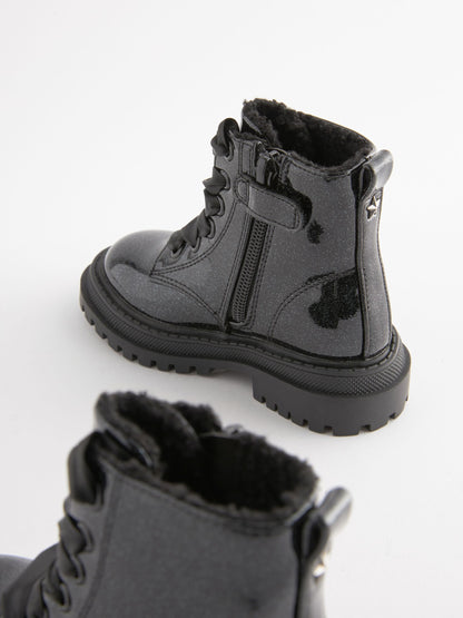 Black Patent Standard Fit (F) Chunky Lace-Up Ankle Boots image 6