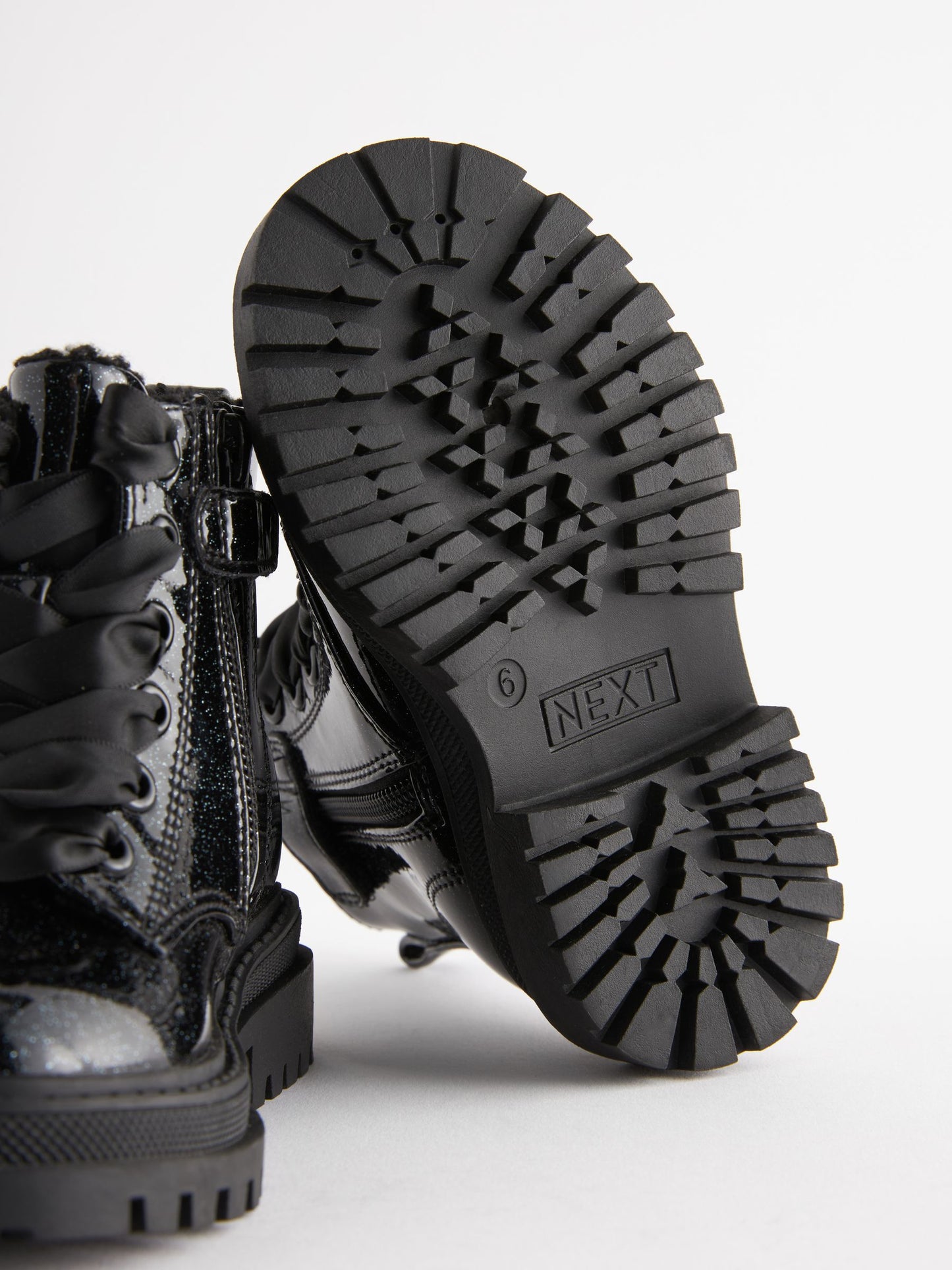 Black Patent Standard Fit (F) Chunky Lace-Up Ankle Boots image 7