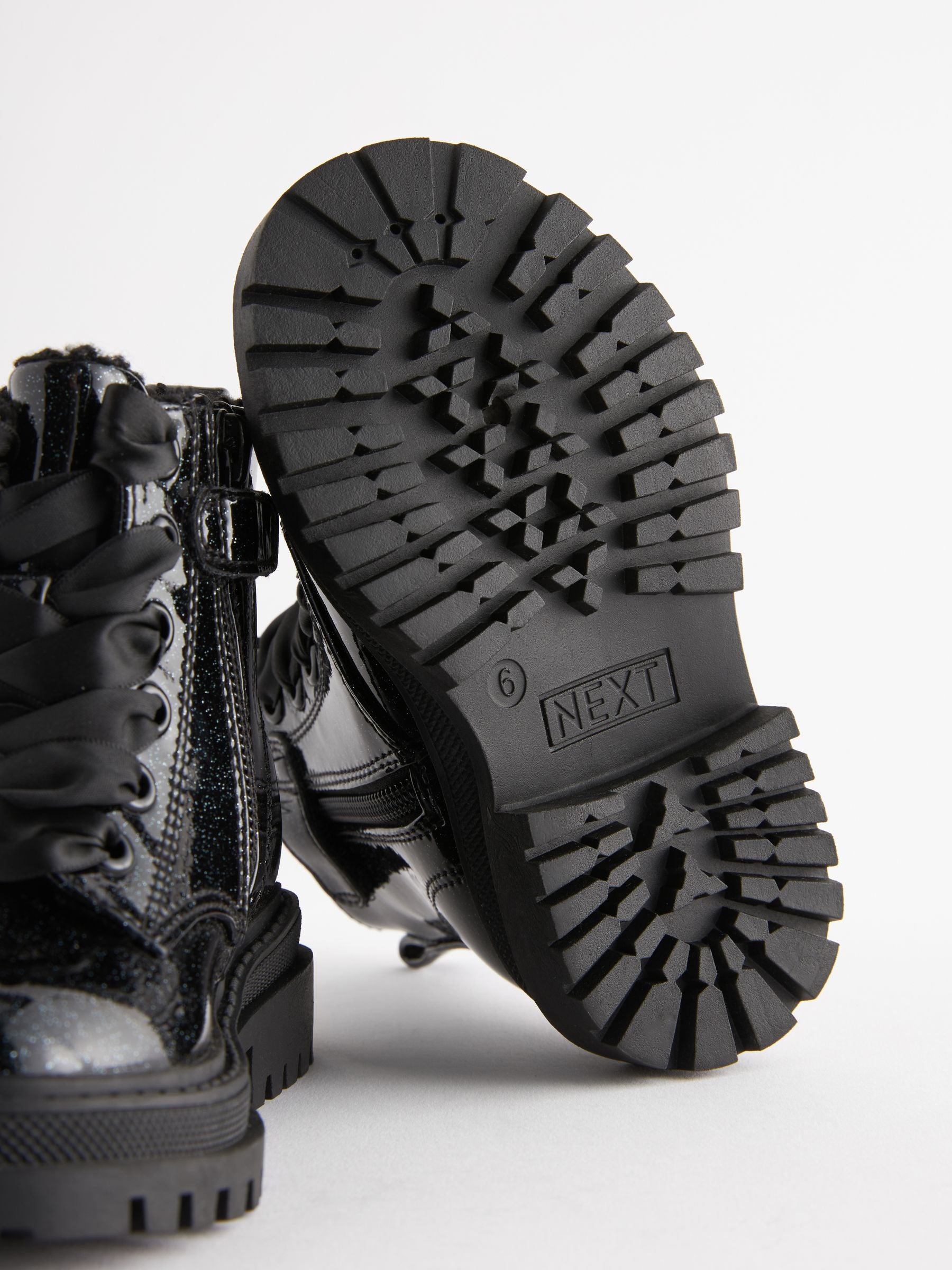 Black Patent Standard Fit (F) Chunky Lace-Up Ankle Boots image 7