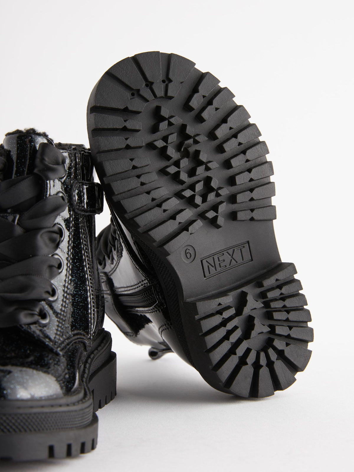 Black Patent Standard Fit (F) Chunky Lace-Up Ankle Boots image 7
