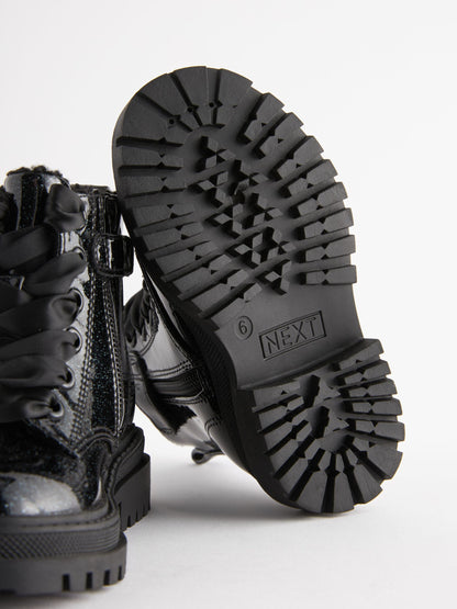 Black Patent Standard Fit (F) Chunky Lace-Up Ankle Boots image 7