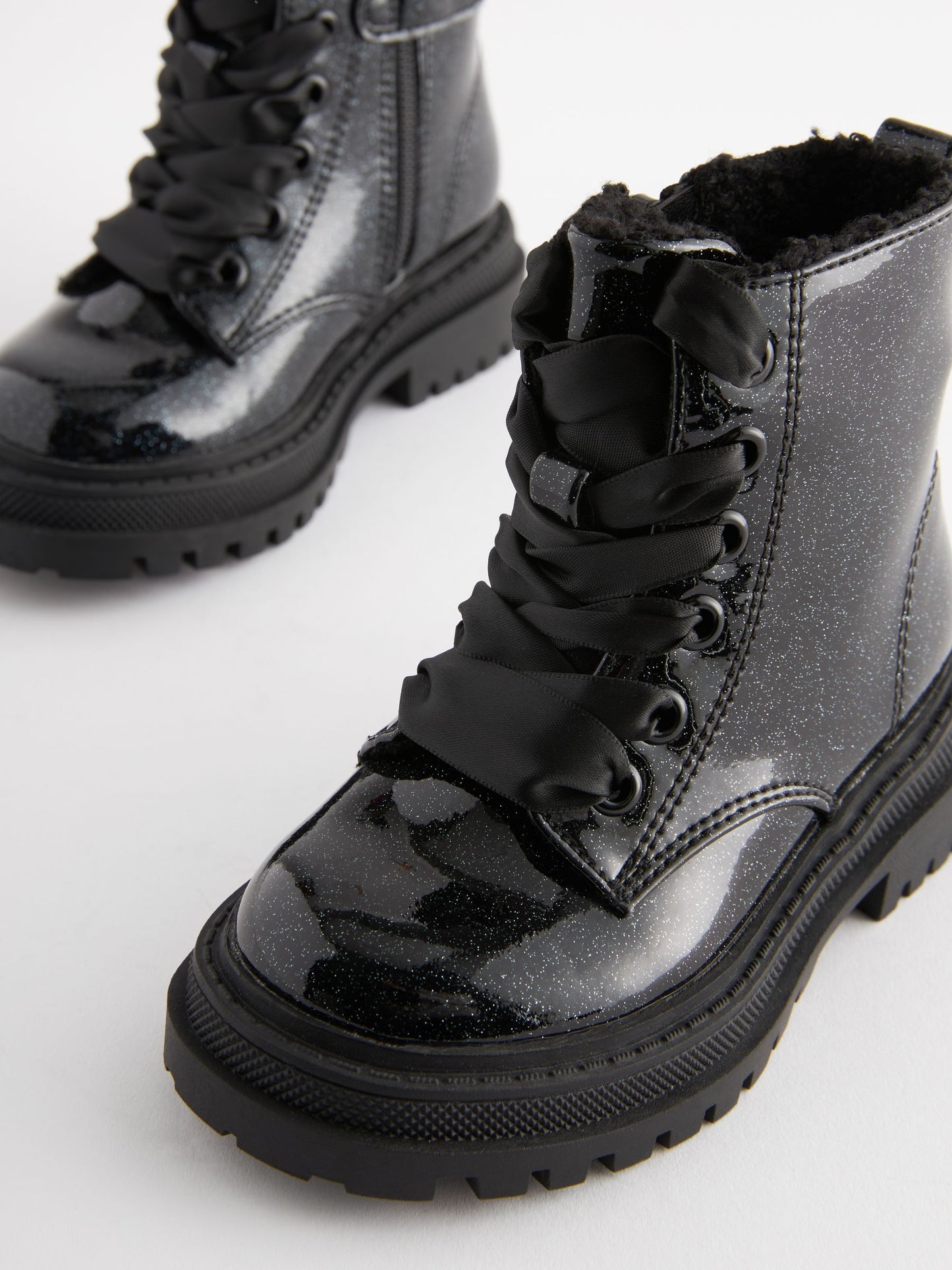 Black Patent Standard Fit (F) Chunky Lace-Up Ankle Boots image 8