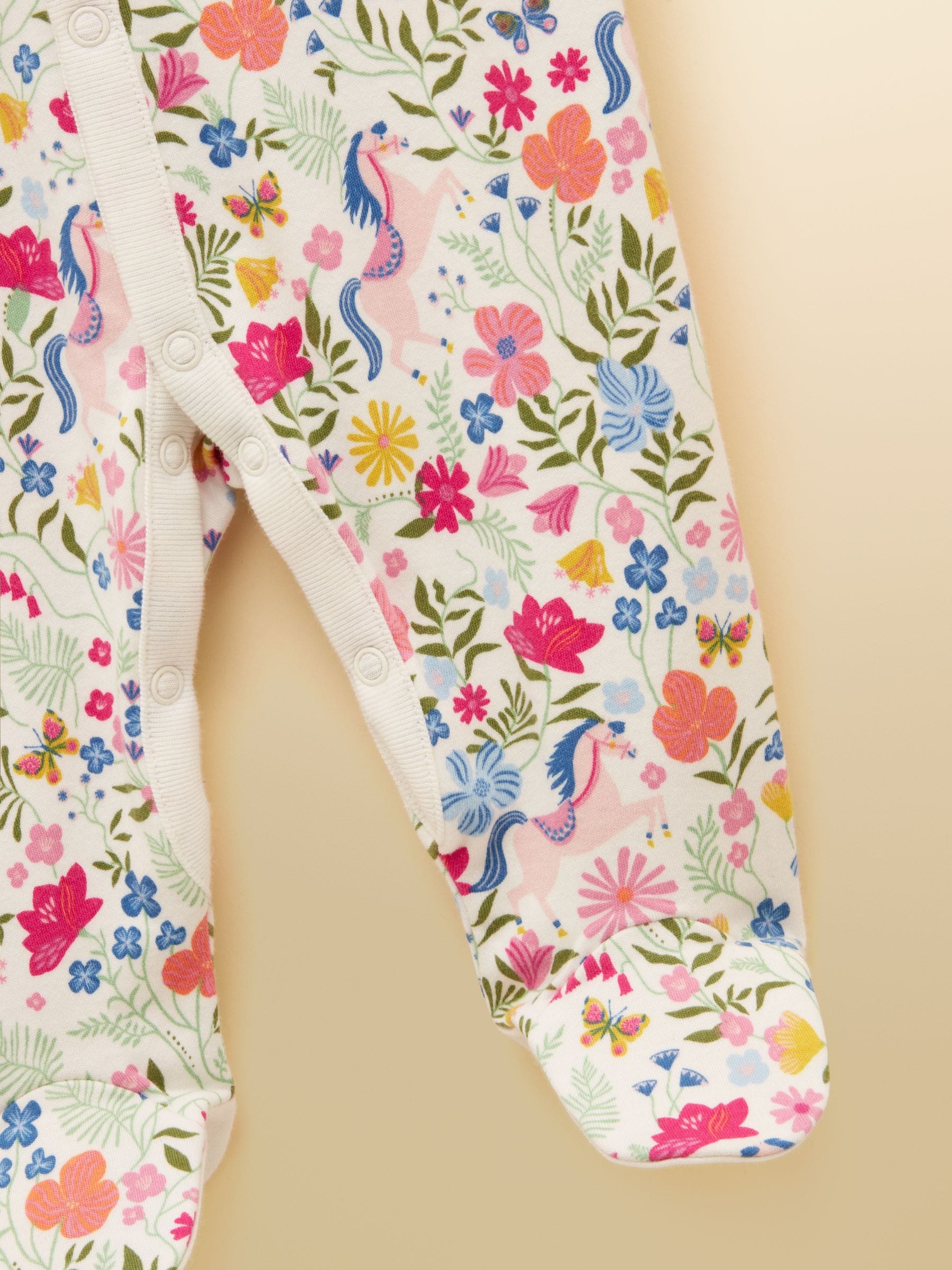 Joules Razamataz Cream Horse Print Cotton Babygrow image 3