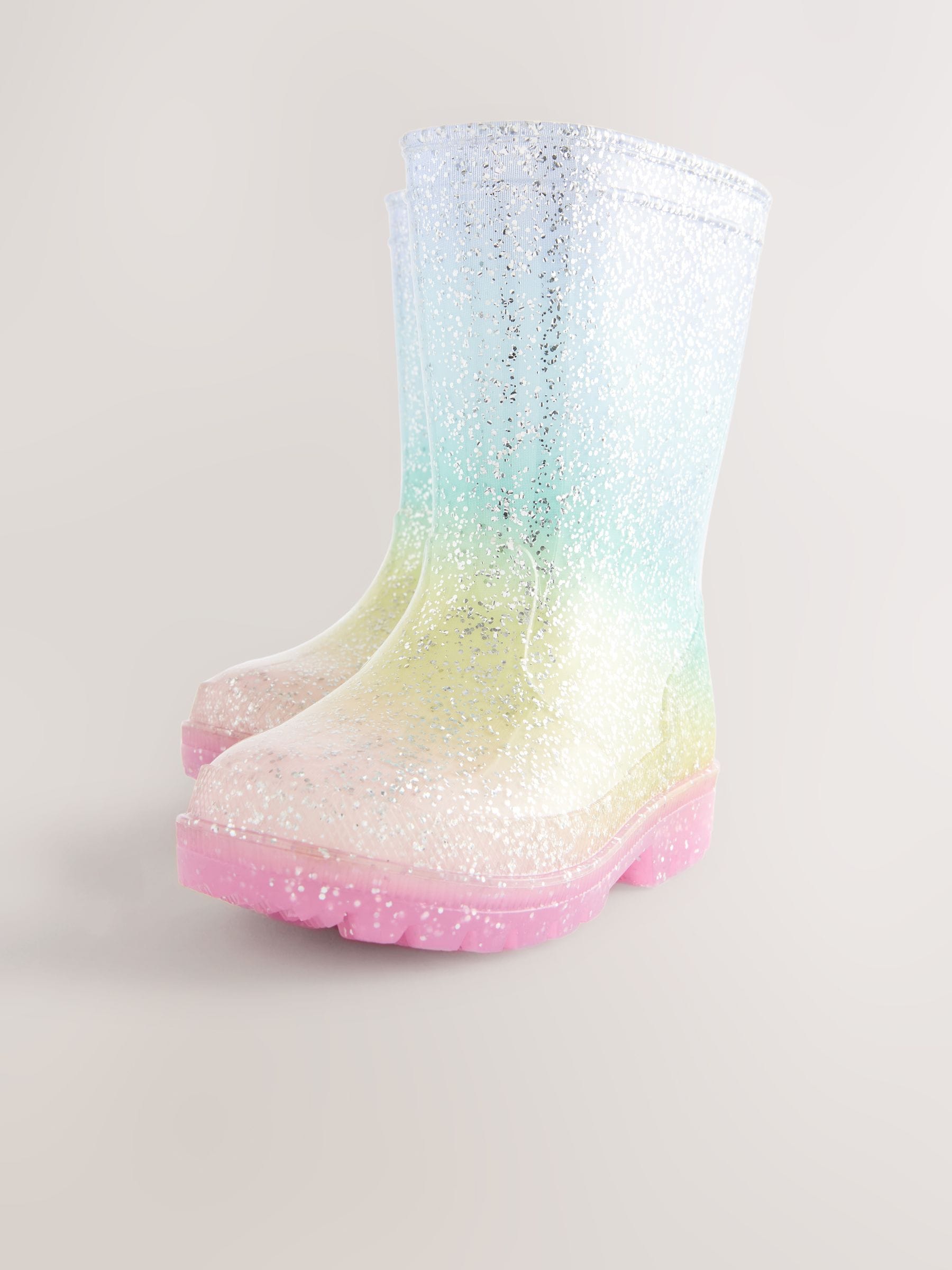 Multi Rainbow Glitter Wellies image 3