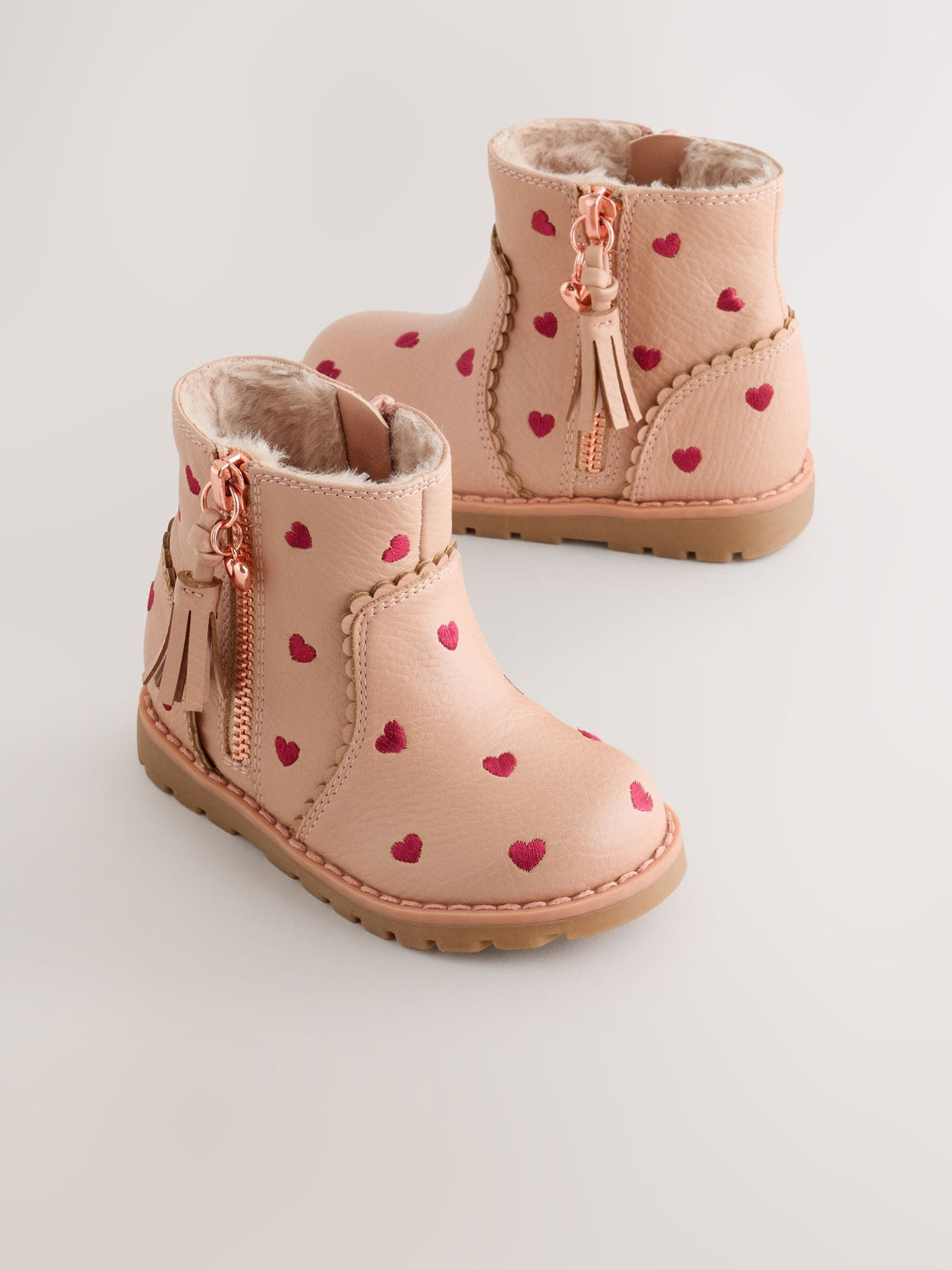 Pink Heart Embroidery Standard Fit (F) Chelsea Zip Tassel Ankle Boots - image 1