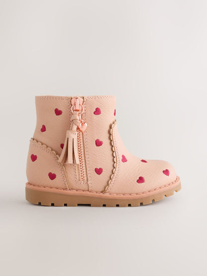 Pink Heart Embroidery Standard Fit (F) Chelsea Zip Tassel Ankle Boots - image 2
