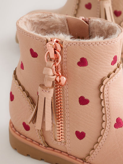 Pink Heart Embroidery Standard Fit (F) Chelsea Zip Tassel Ankle Boots - image 3