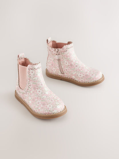 Pale Pink Floral Standard Fit (F) Chelsea Ankle Boots - image 1