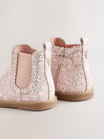 Pale Pink Floral Standard Fit (F) Chelsea Ankle Boots - image 4