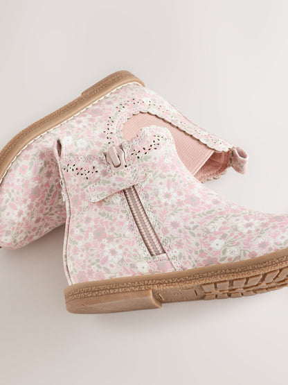 Pale Pink Floral Standard Fit (F) Chelsea Ankle Boots - image 5