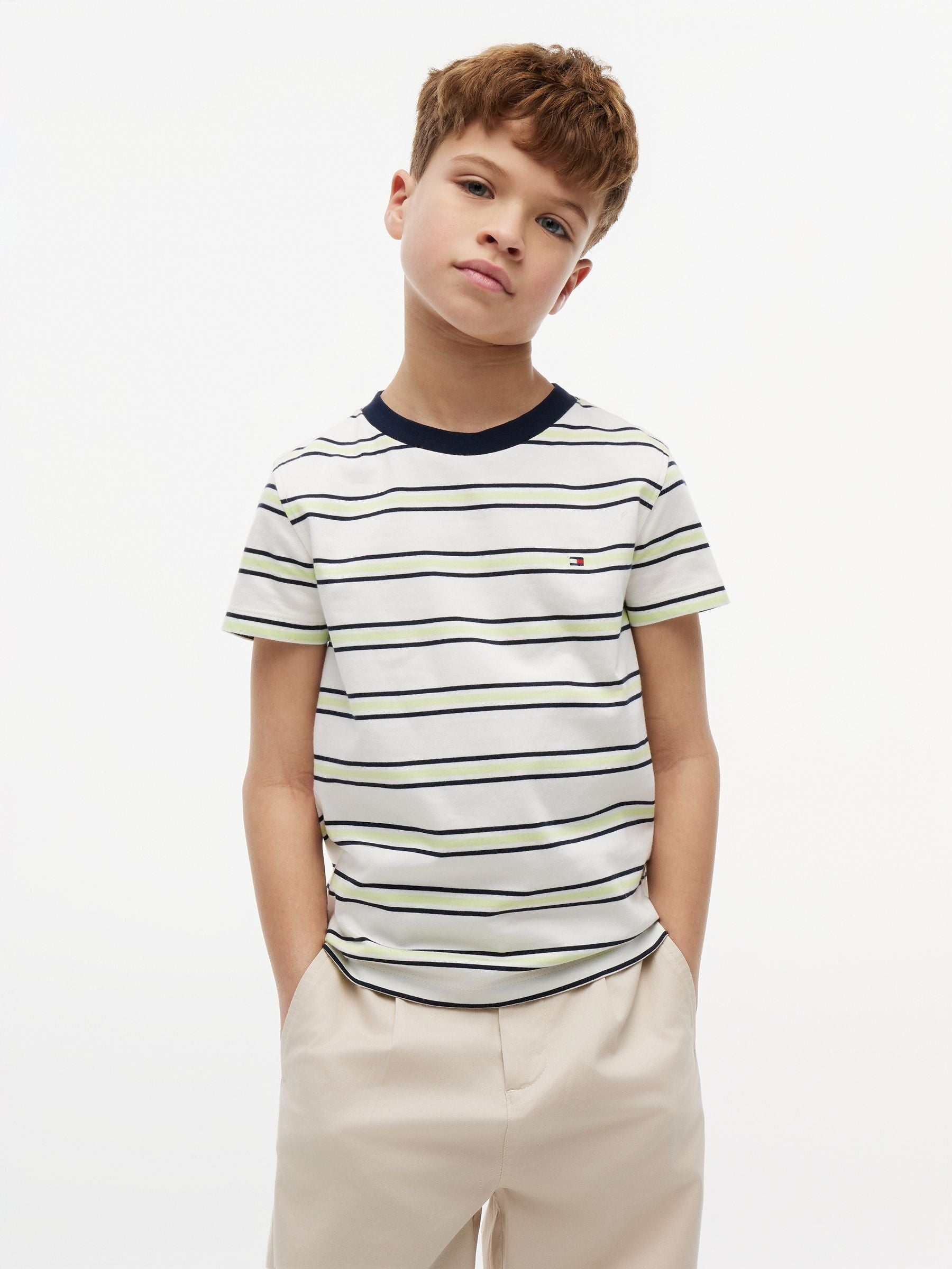 Tommy Hilfiger Cream Essential Flag Embroidery Crew Neck T-Shirt image 1