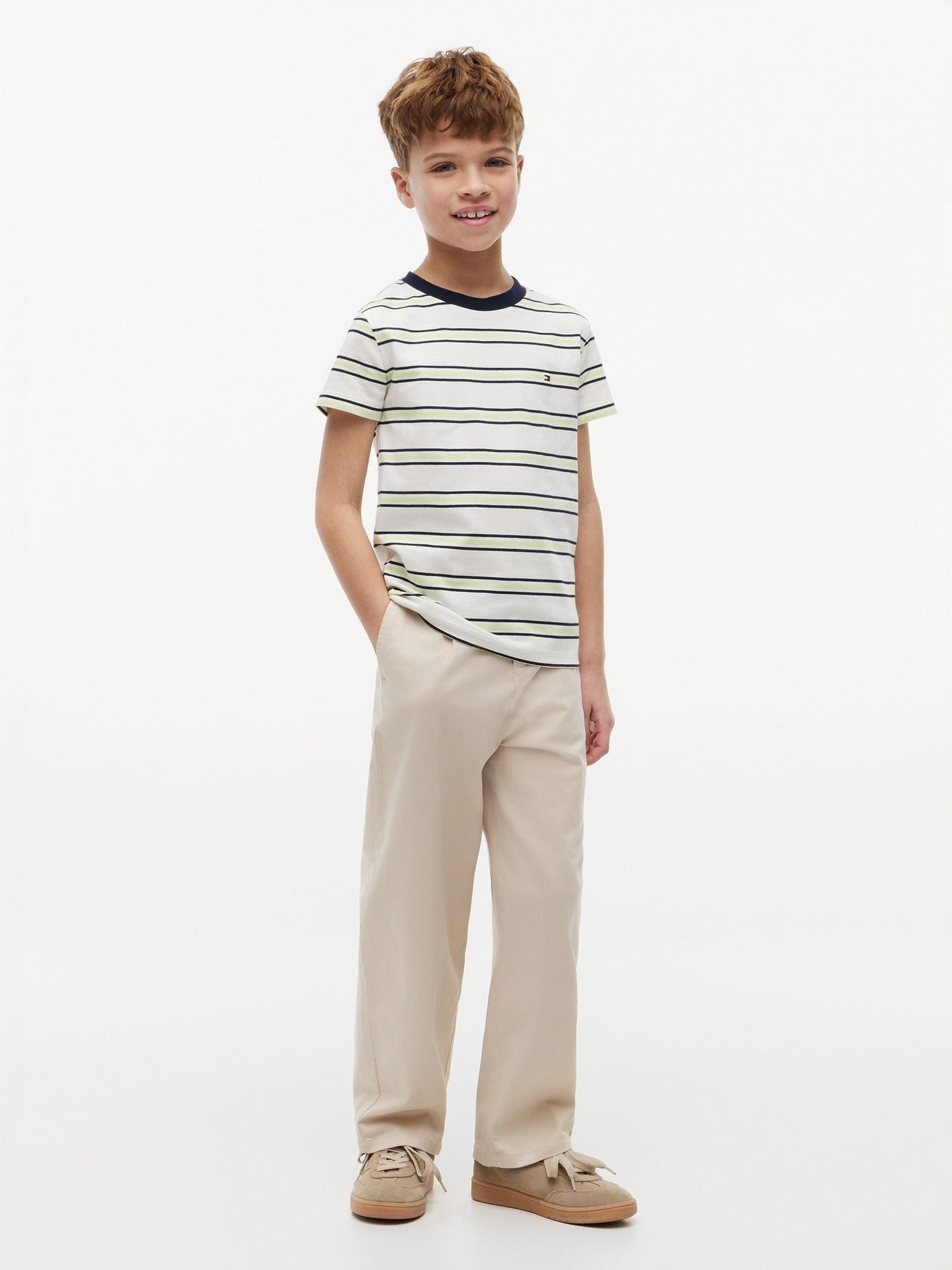 Tommy Hilfiger Cream Essential Flag Embroidery Crew Neck T-Shirt image 3
