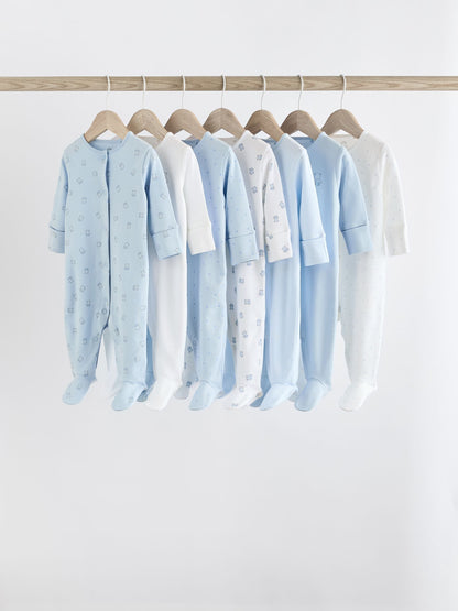 Blue 7 Pack Baby Bear Sleepsuit (0-2yrs)
