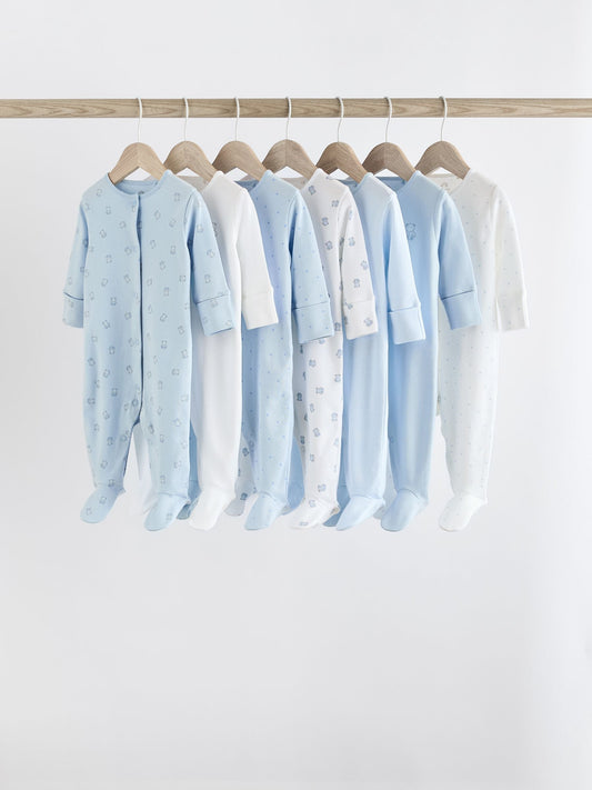 Blue 7 Pack Baby Bear Sleepsuit (0-2yrs)