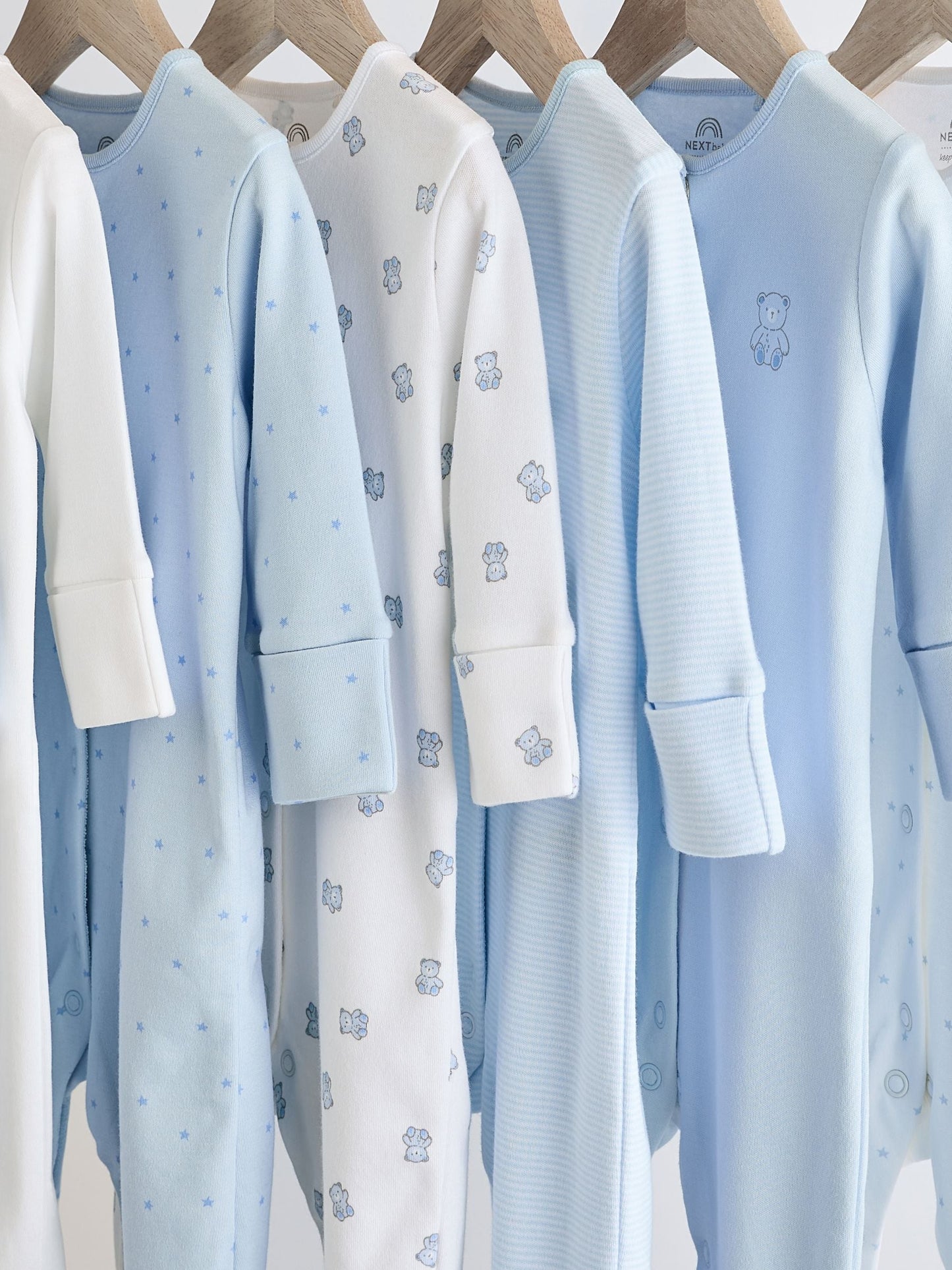 Blue 7 Pack Baby Bear Sleepsuit (0-2yrs)