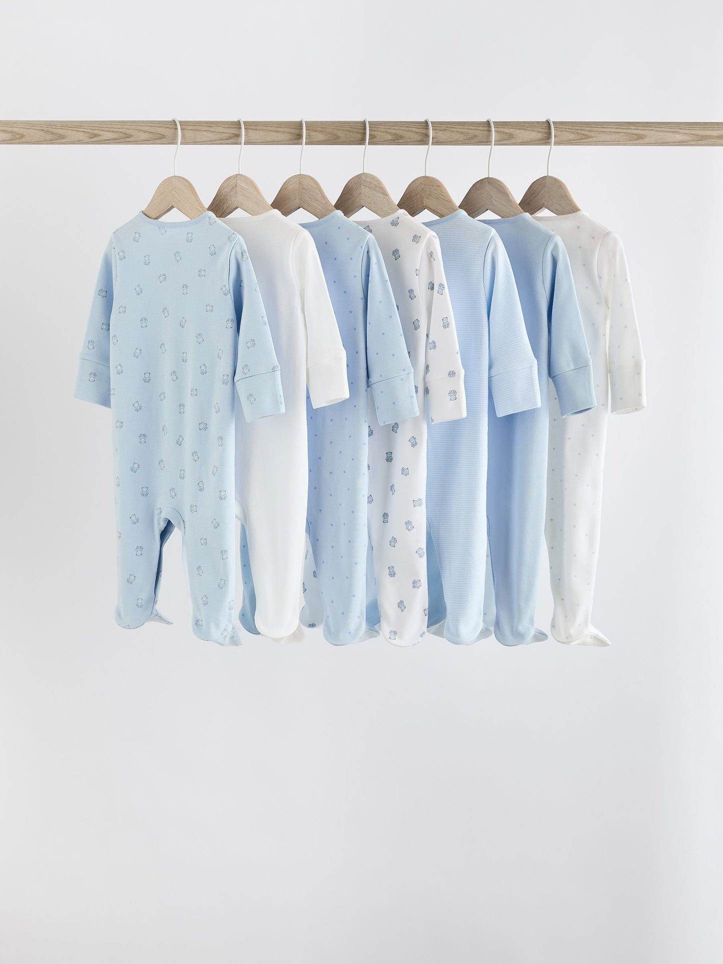 Blue 7 Pack Baby Bear Sleepsuit (0-2yrs)