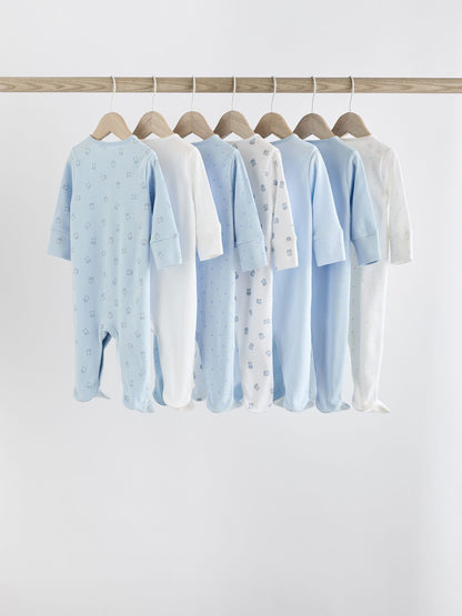 Blue 7 Pack Baby Bear Sleepsuit (0-2yrs)