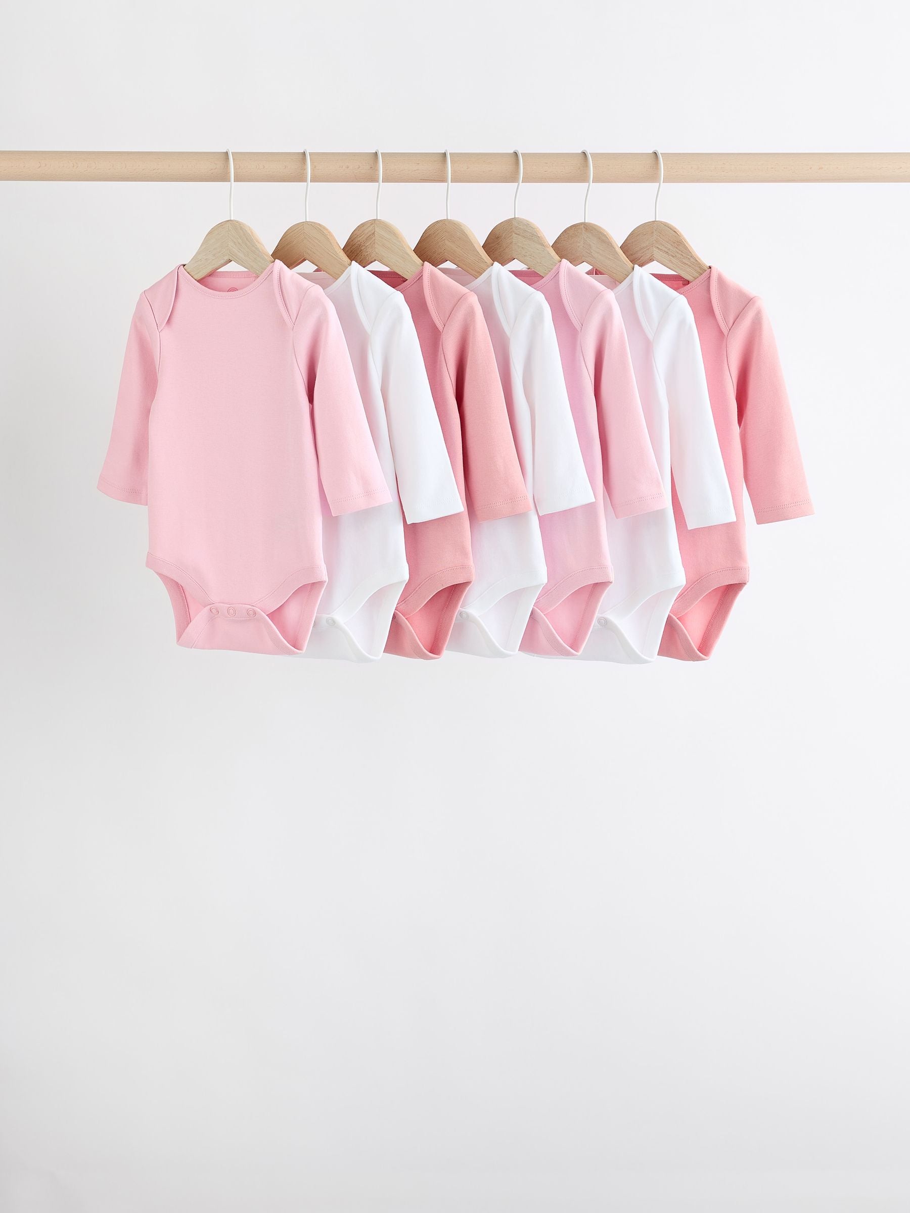 Pink/White 7 Pack Essential Long Sleeve Baby Bodysuits image 1