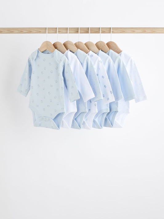 Blue 7 Pack Baby Bear Long Sleeve Bodysuits image 1