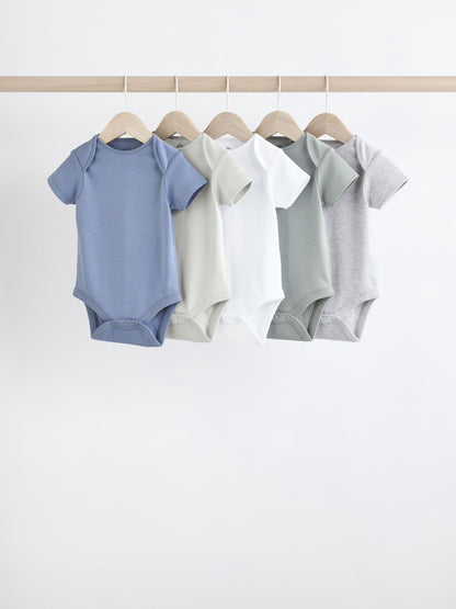 Grey/White Short Sleeve Bodysuits 5 Pack image 1