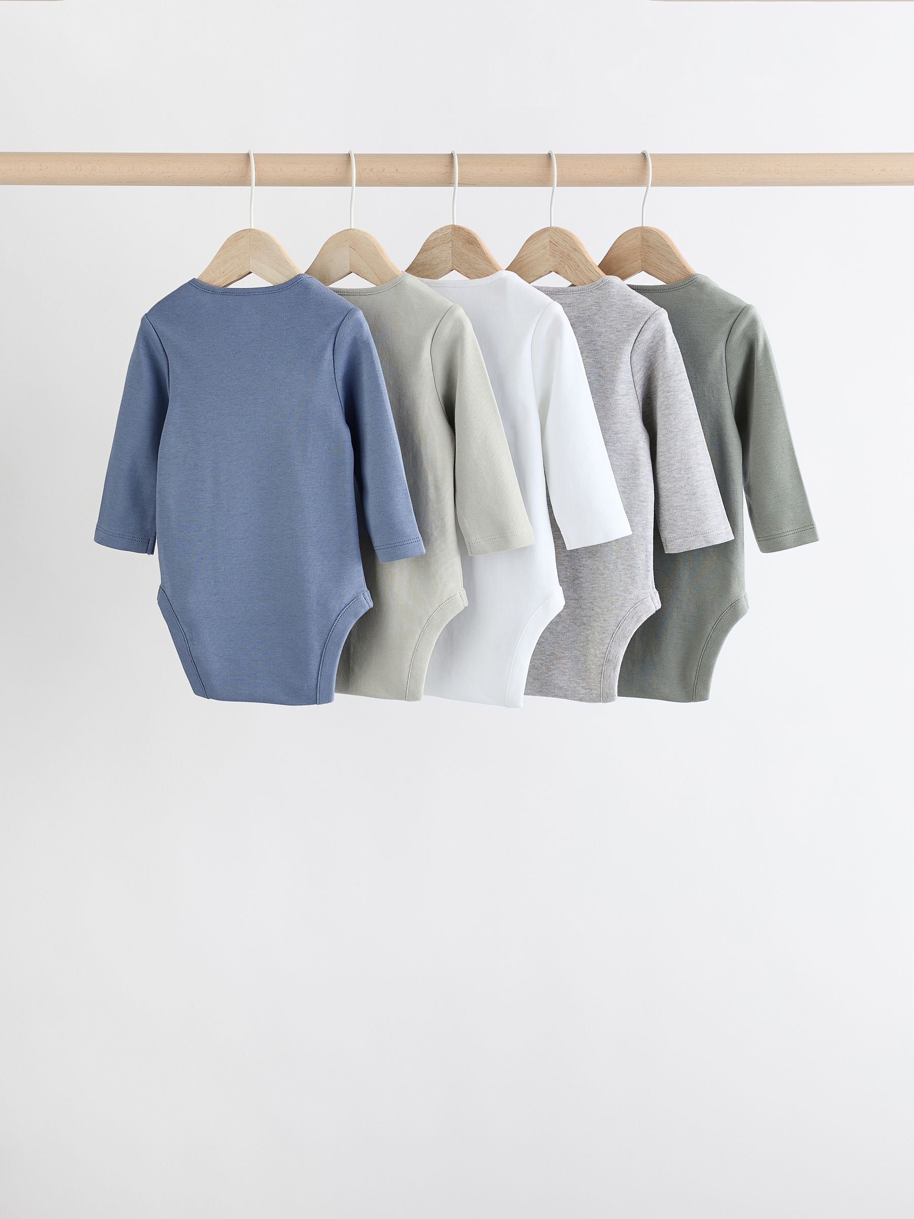 Grey/White Long Sleeve Bodysuits 5 Pack image 2