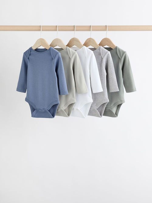 Grey/White Long Sleeve Bodysuits 5 Pack image 1