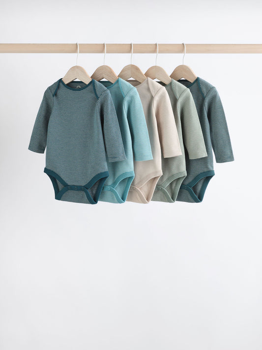 Blue Stripe Baby Long Sleeve Bodysuits 5 Pack image 1