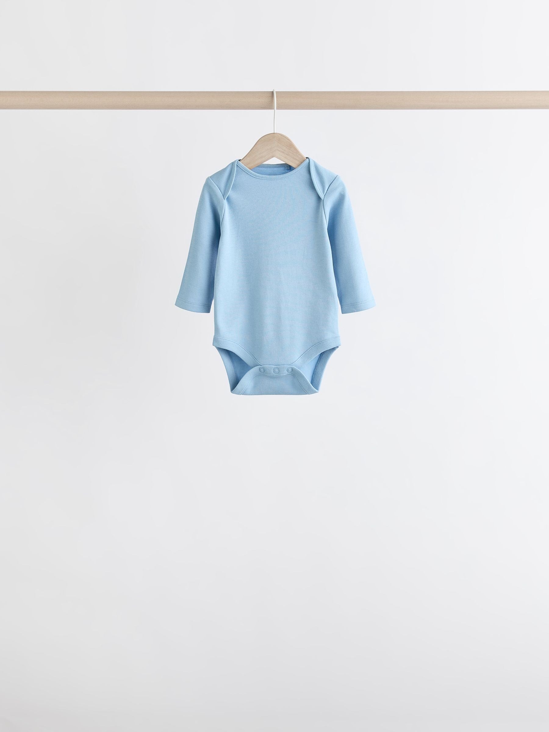 Blue 7 Pack Baby Long Sleeve Bodysuits image 4