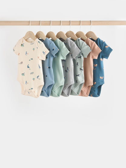 Teal Blue Baby 100% Cotton Bodysuits 7 Pack image 1