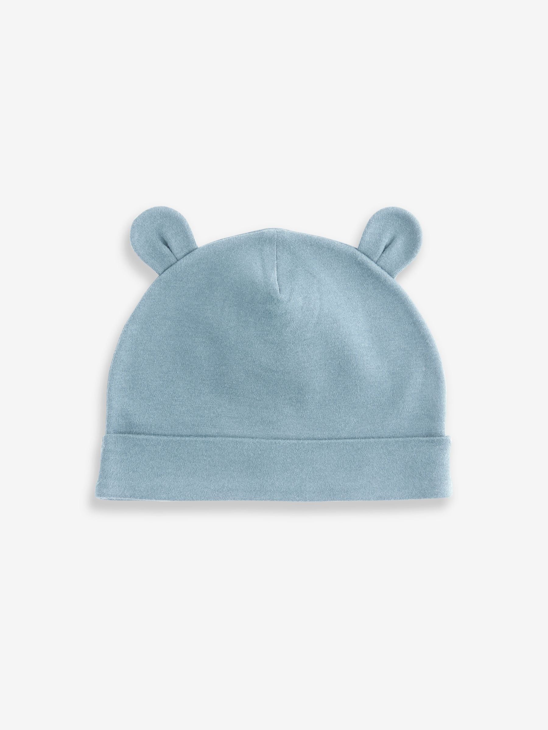 Mid Blue Baby 100% Cotton Beanies 3 Pack (0-18mths) image 2