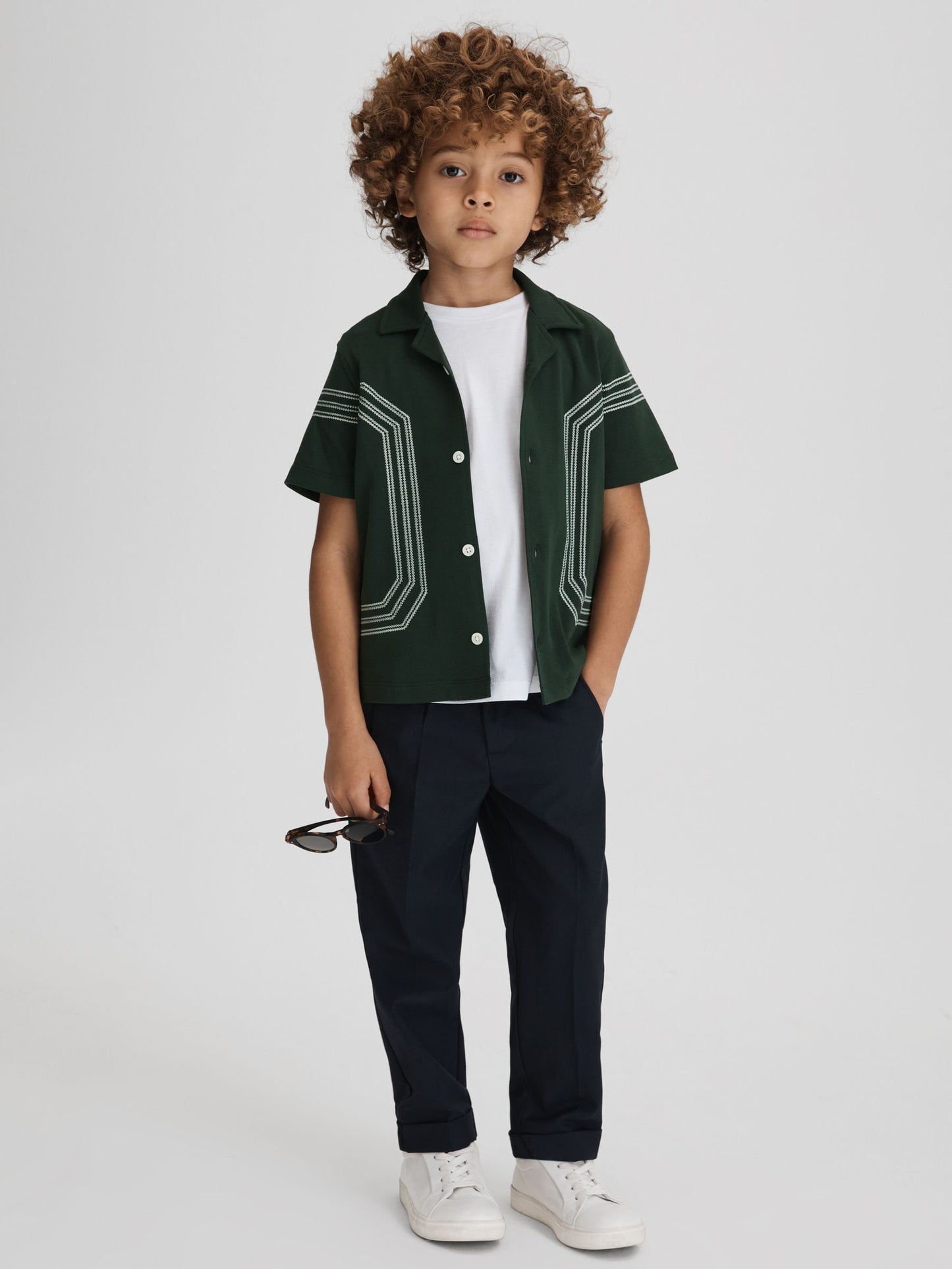 Dsiney Kidz - Reiss Green Arlington 9-13 yrs Cotton Embroidered Cuban Collar Shirt image 1