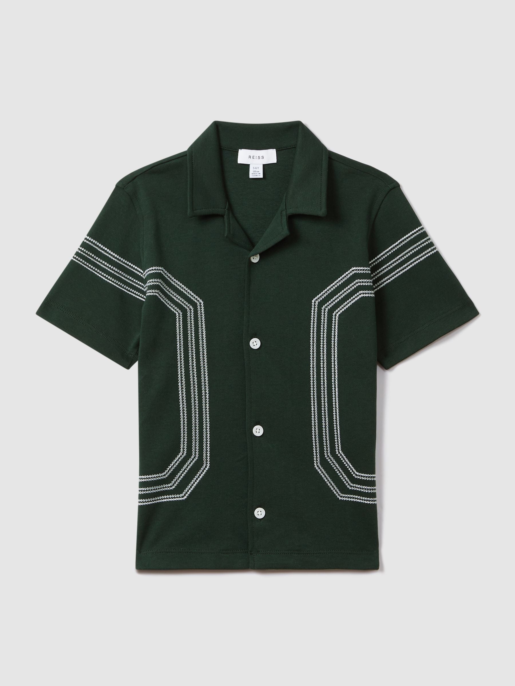 Dsiney Kidz - Reiss Green Arlington 9-13 yrs Cotton Embroidered Cuban Collar Shirt image 2