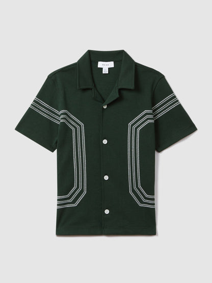 Dsiney Kidz - Reiss Green Arlington 9-13 yrs Cotton Embroidered Cuban Collar Shirt image 2