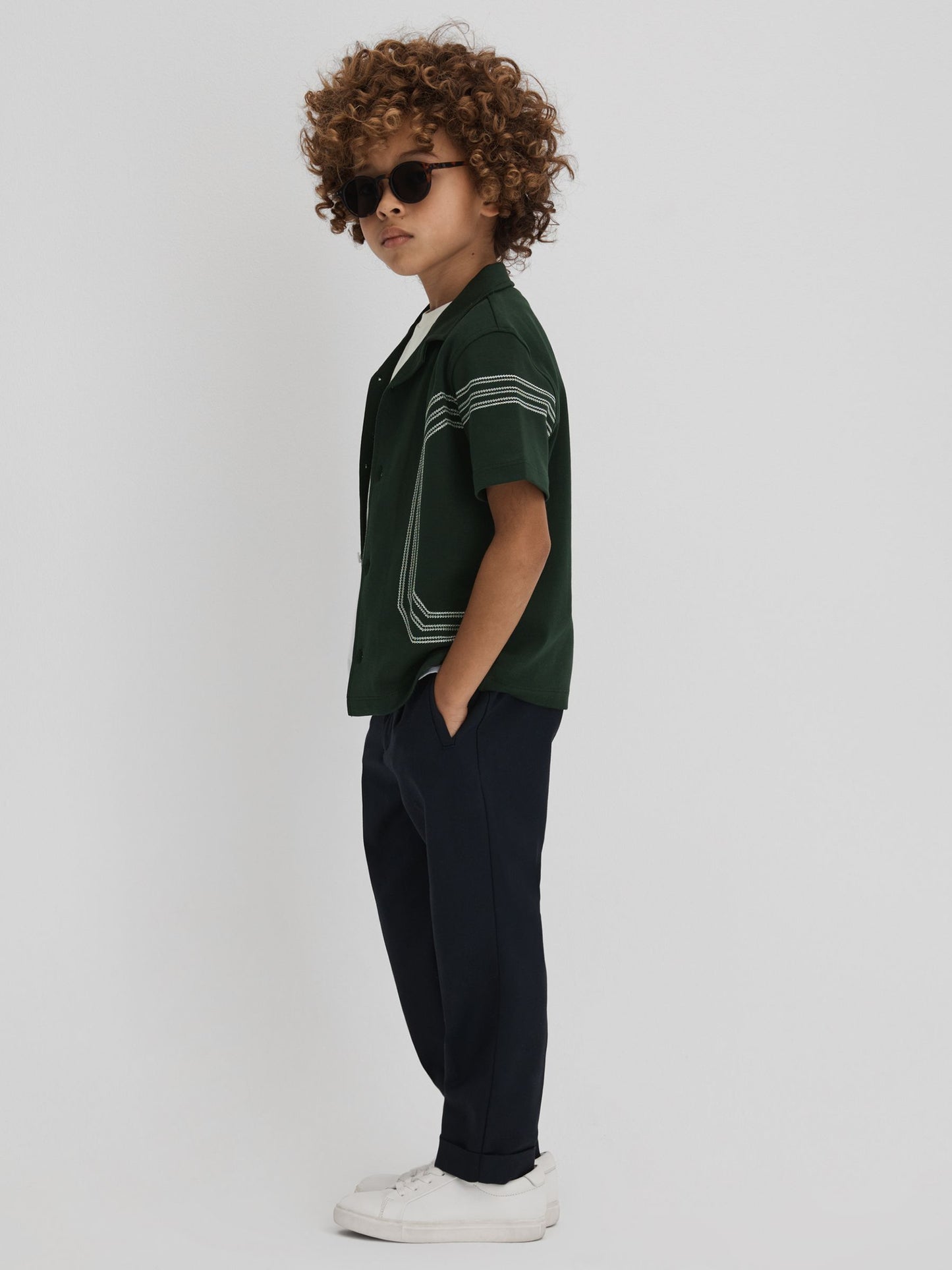 Dsiney Kidz - Reiss Green Arlington 9-13 yrs Cotton Embroidered Cuban Collar Shirt image 4