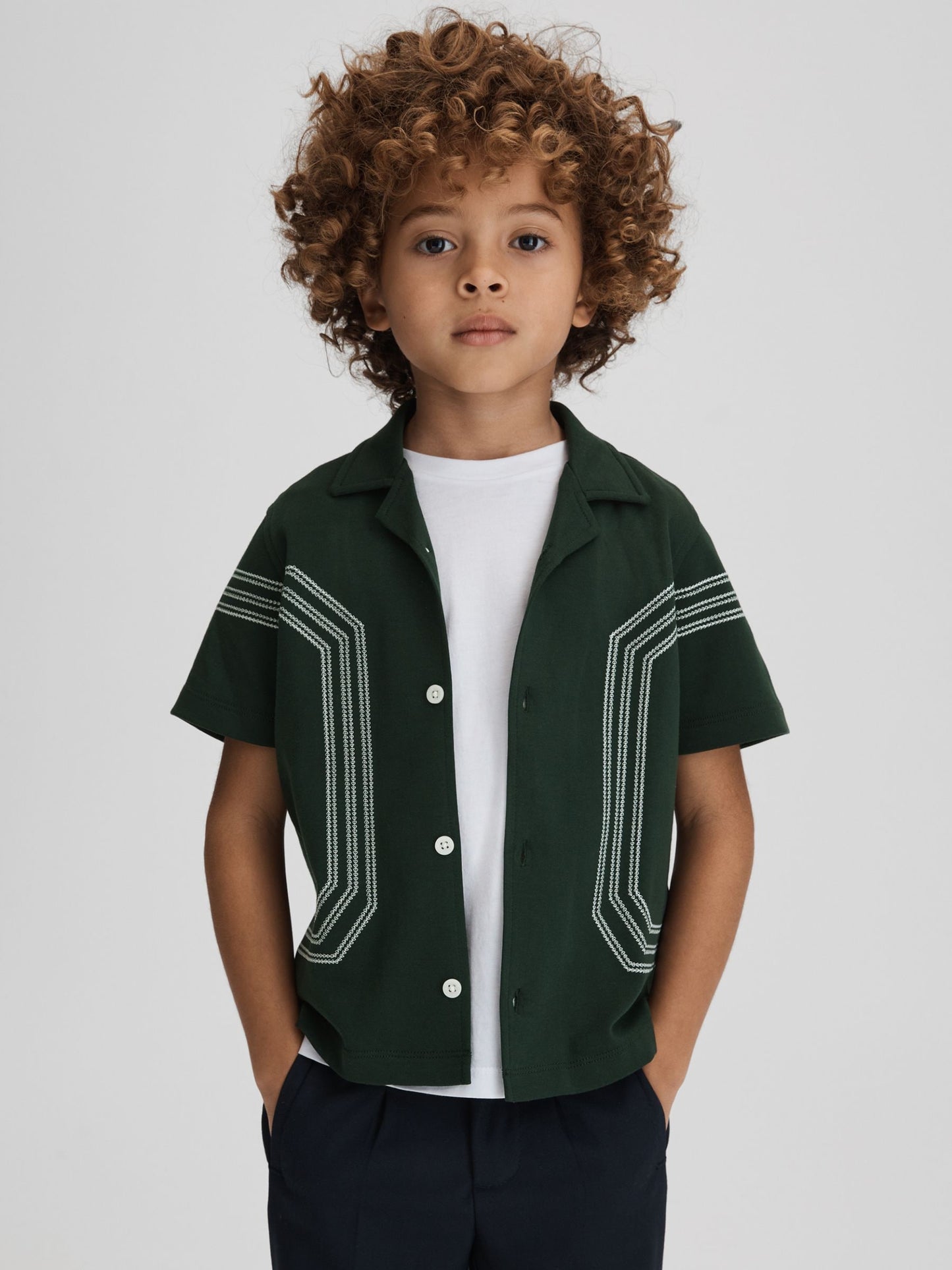 Dsiney Kidz - Reiss Green Arlington Junior Cotton Embroidered Cuban Collar Shirt image 1
