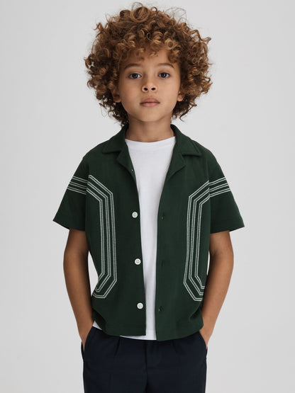 Dsiney Kidz - Reiss Green Arlington Junior Cotton Embroidered Cuban Collar Shirt image 1