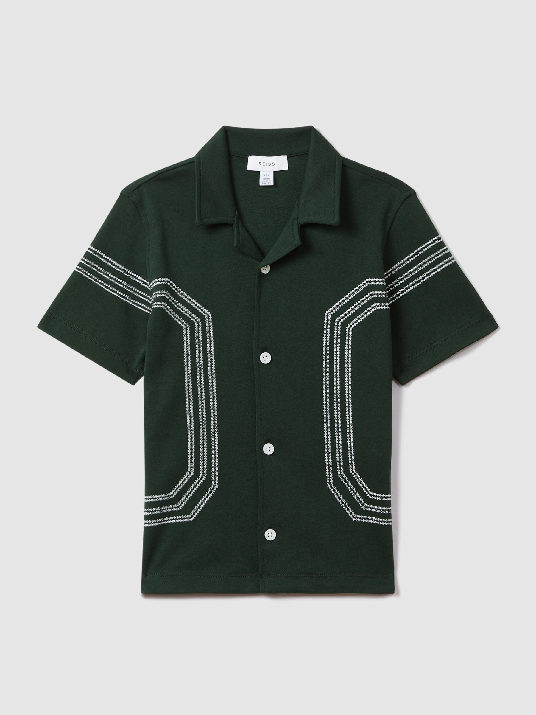 Dsiney Kidz - Reiss Green Arlington Junior Cotton Embroidered Cuban Collar Shirt image 2