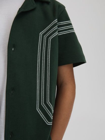 Dsiney Kidz - Reiss Green Arlington Junior Cotton Embroidered Cuban Collar Shirt image 4