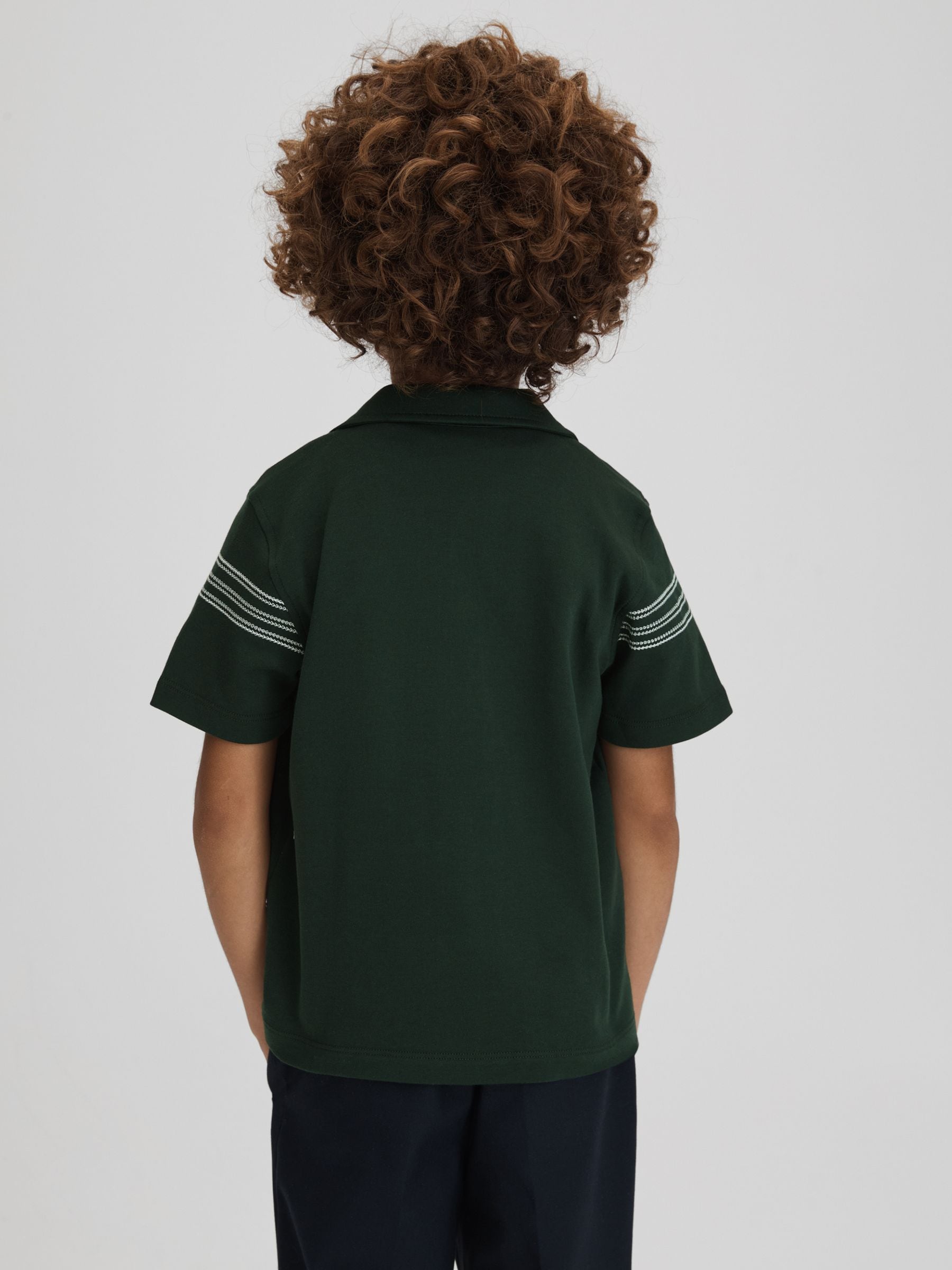 Dsiney Kidz - Reiss Green Arlington Junior Cotton Embroidered Cuban Collar Shirt image 6