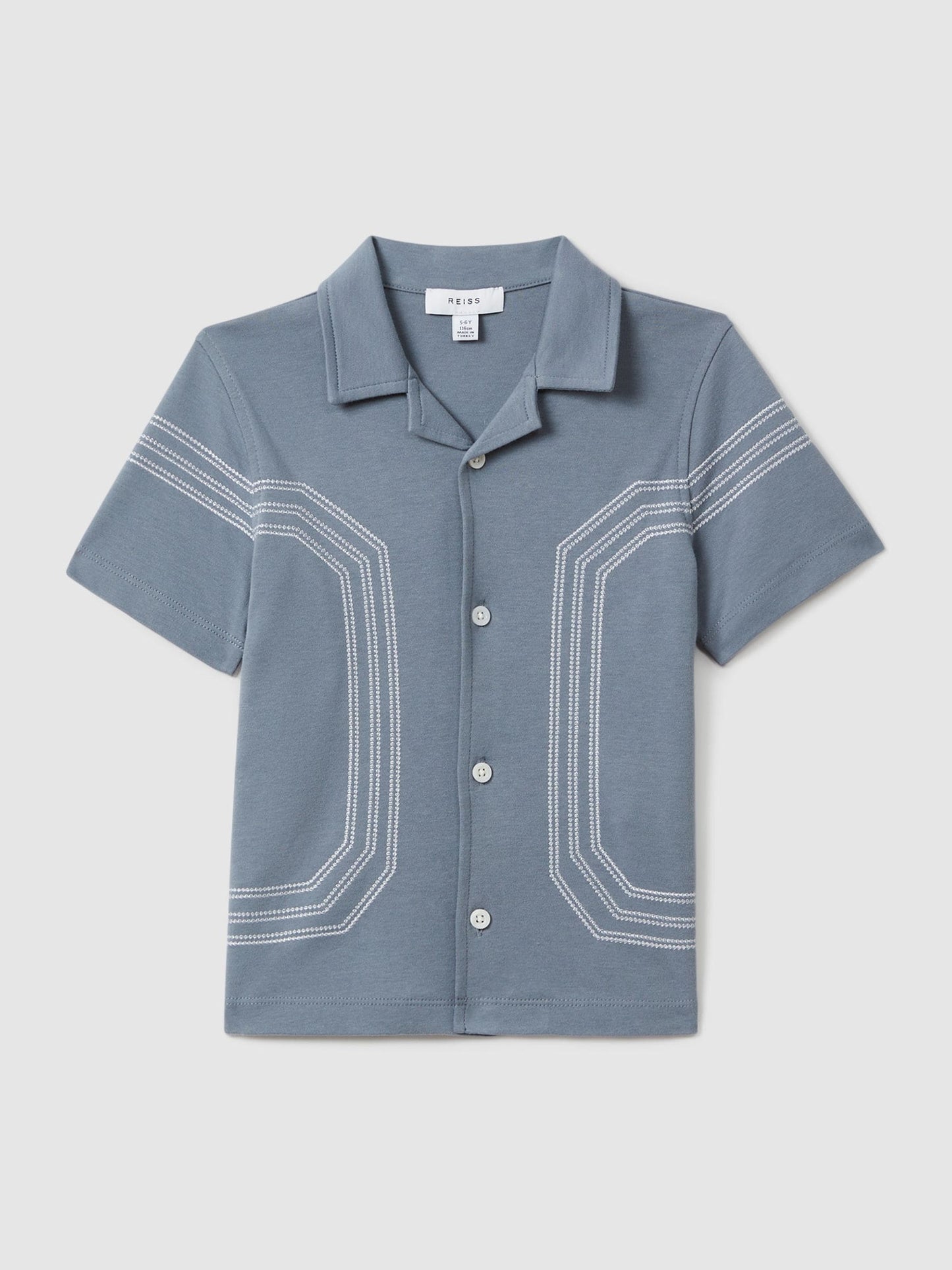 Dsiney Kidz - Reiss Airforce Blue Arlington 3-9 yrs Cotton Embroidered Cuban Collar Shirt image 2