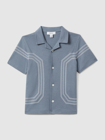 Dsiney Kidz - Reiss Airforce Blue Arlington 3-9 yrs Cotton Embroidered Cuban Collar Shirt image 2
