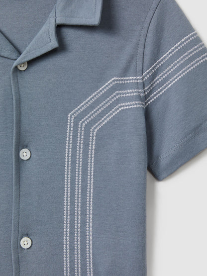 Dsiney Kidz - Reiss Airforce Blue Arlington 3-9 yrs Cotton Embroidered Cuban Collar Shirt image 4